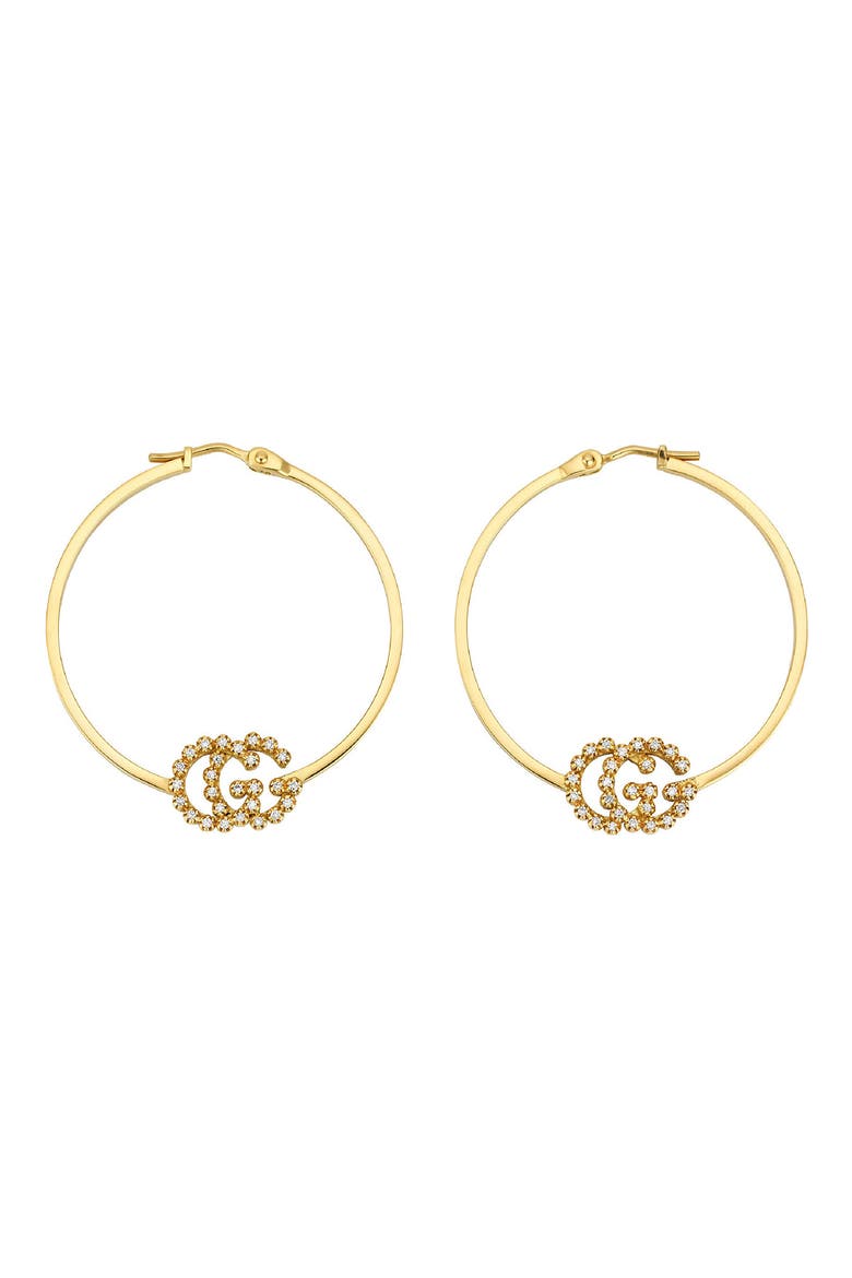 Running-G Diamond Hoop Earrings, Main, color, YELLOW GOLD