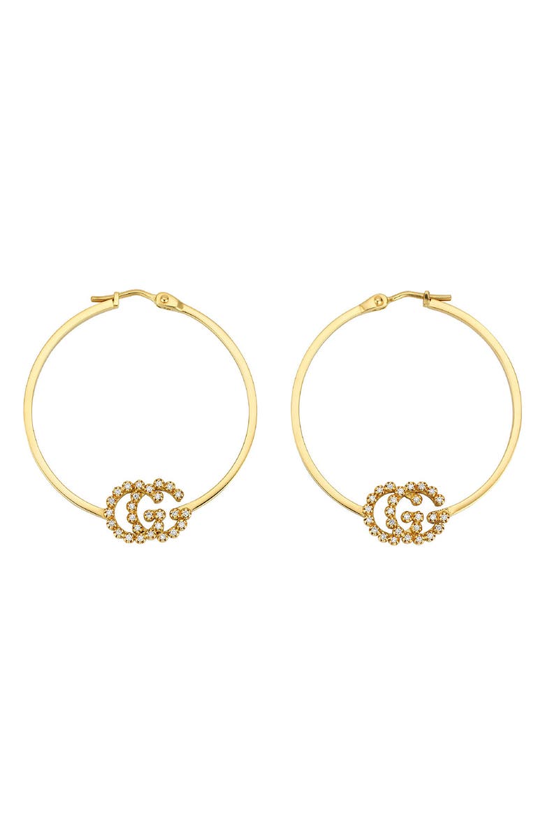 Gucci Running-G Diamond Hoop Earrings, Main, color, 