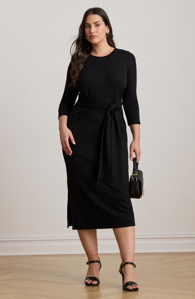 Lauren Ralph Lauren Tie Waist Rib Cotton Blend Midi Dress, Alternate, color,