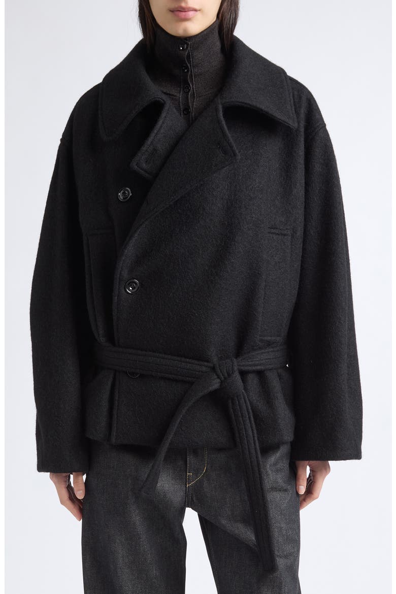 Short Wool & Alpaca Wrap Coat, Main, color, BLACK