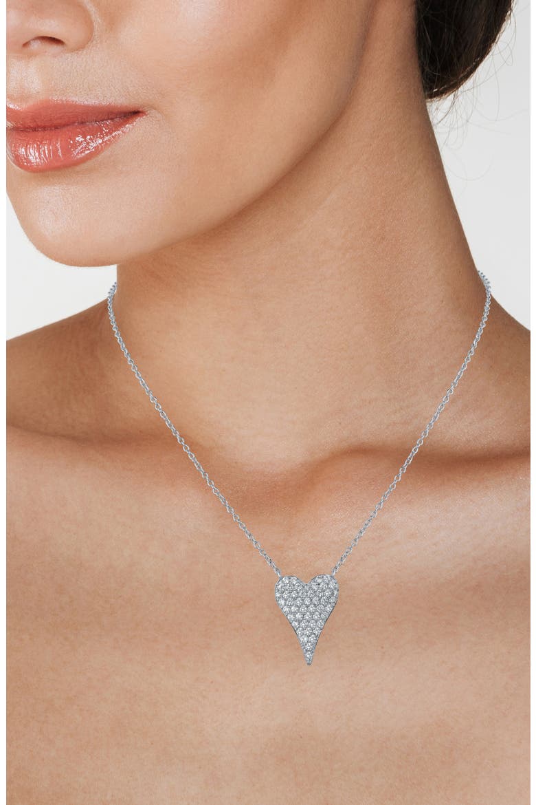 Cubic Zirconia Heart Pendant Necklace, Alternate, color, CLEAR/ SILVER