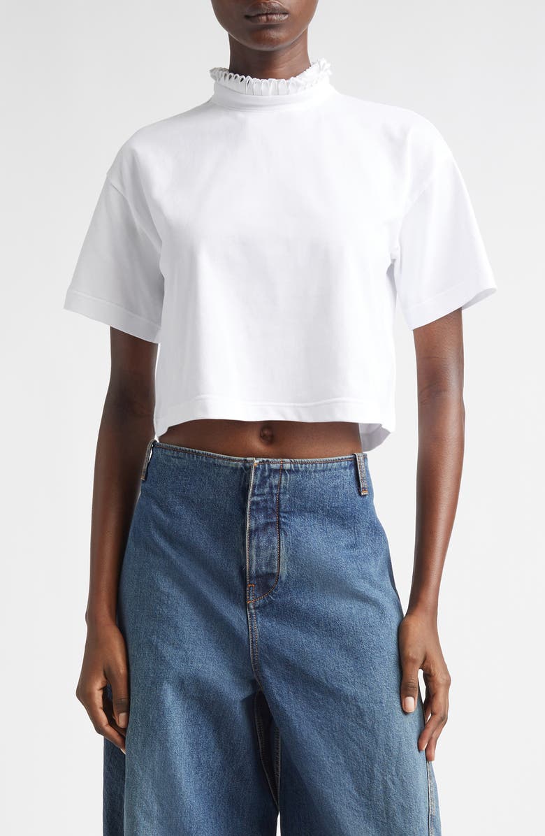 Alaïa Ribbon Collar Crop T-Shirt, Main, color, Blanc