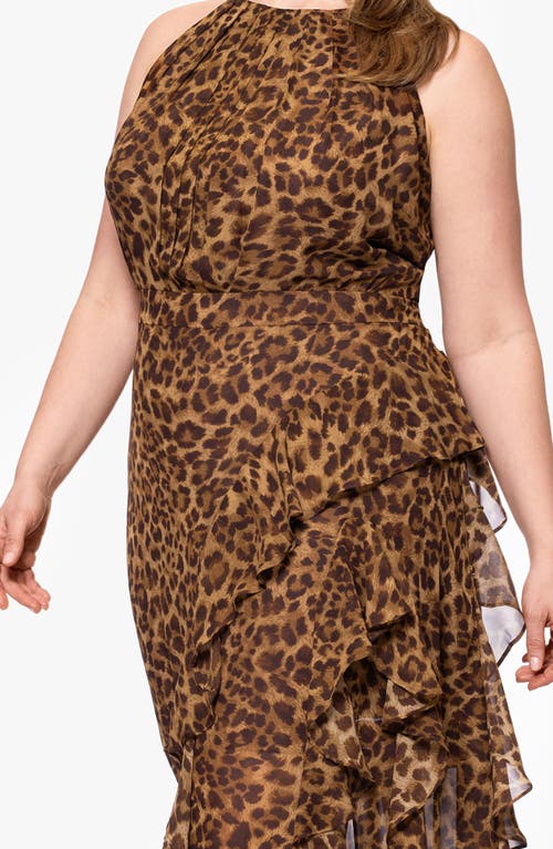 Betsy & Adam Plus Size Printed Halter Long Sheath Dress