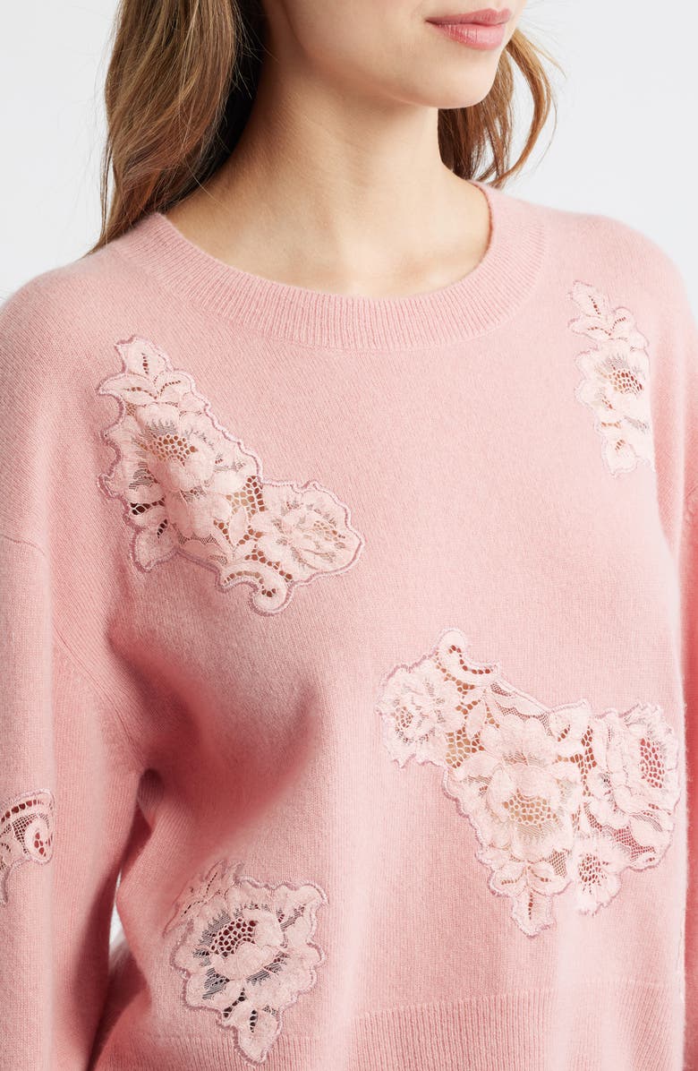 LoveShackFancy Lazuli Lace Cashmere & Wool Sweater, Alternate, color, Quartz