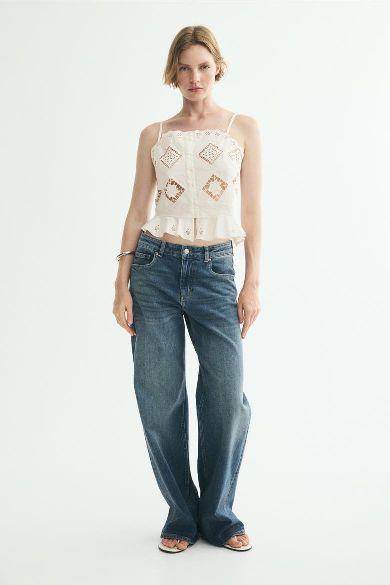 Cropped Top With Eyelet Embroidery, Alternate, color, Cream