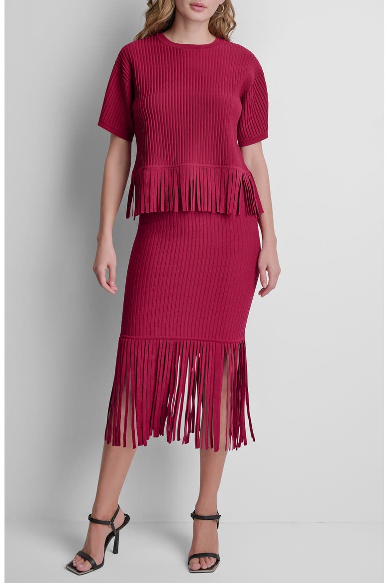 Fringe Short Sleeve Sweater, Alternate, color, RHYTHM RED