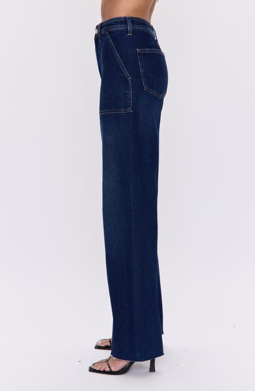 Pistola Penny High Waist Raw Hem Wide Leg Utility Jeans In Blue