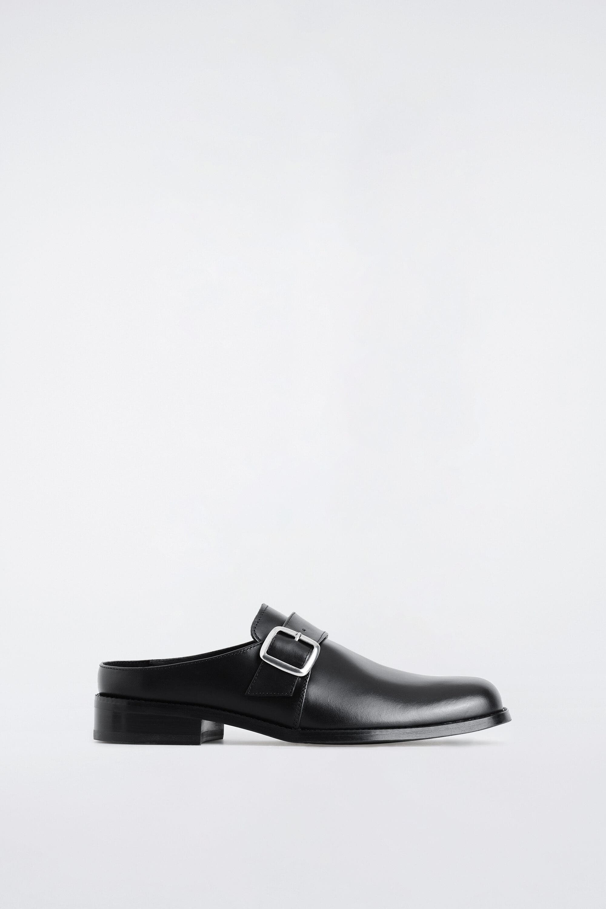Buckled Leather Mules, Main, color, BLACK