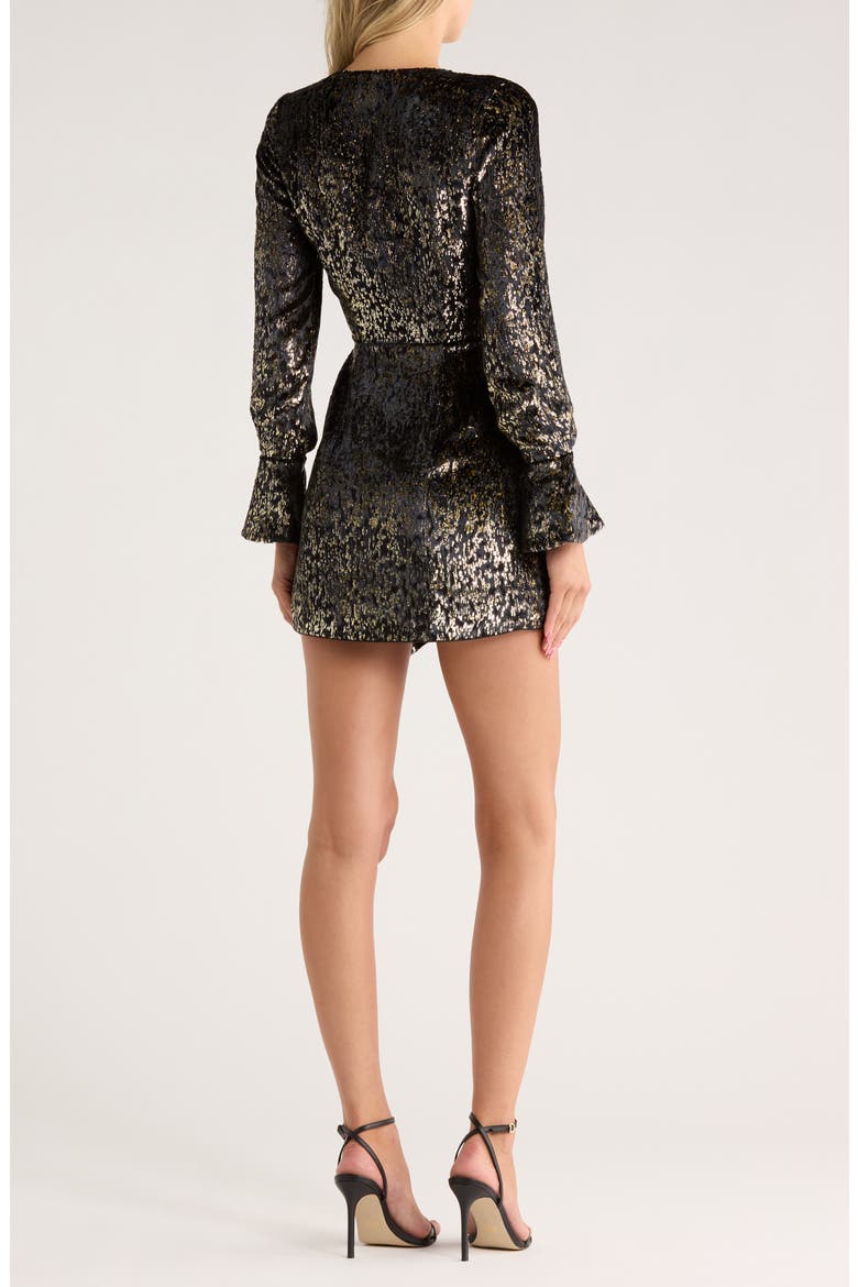 Camryn Long Sleeve Faux Wrap Minidress, Alternate, color, BLACK/ GOLD METALLIC