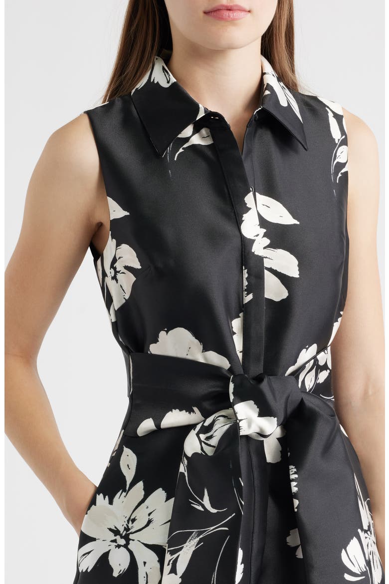 Floral Sleeveless Shirtdress Gown, Alternate, color, BLACK WHITE