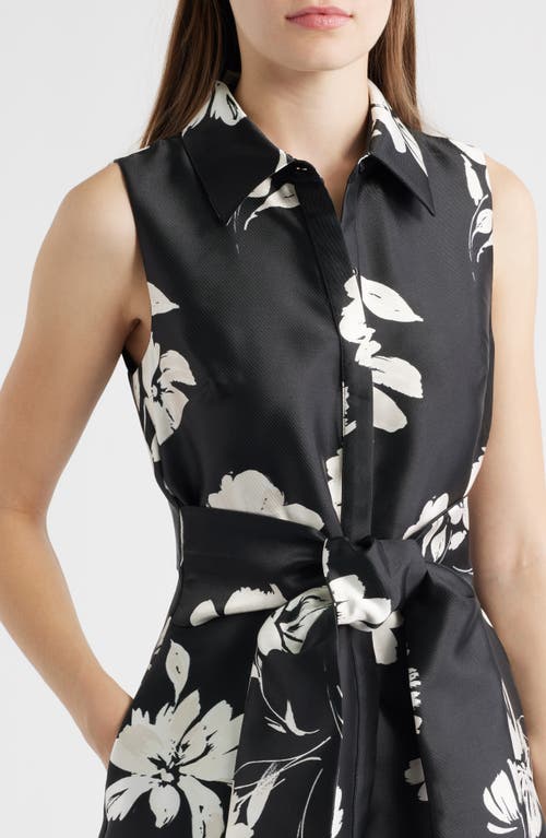 Julia Jordan Floral Sleeveless Shirtdress Gown In Black