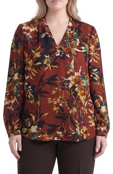 Pleated Shoulder V-Neck Top