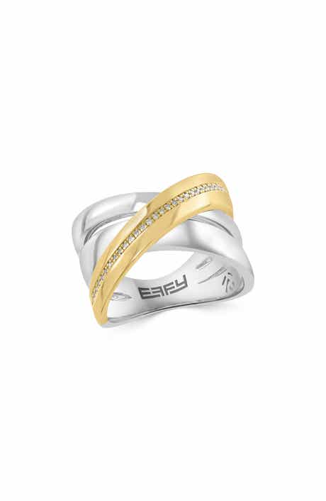 14K Gold Plated Sterling Silver Diamond Crisscrossing Band Ring