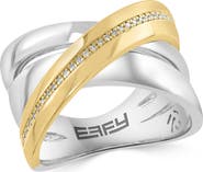EFFY 14K Gold Plated Sterling Silver Diamond Crisscrossing Band Ring