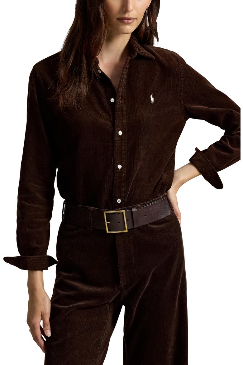 Cotton Corduroy Button-Up Shirt, Main, color, DARK BROWN