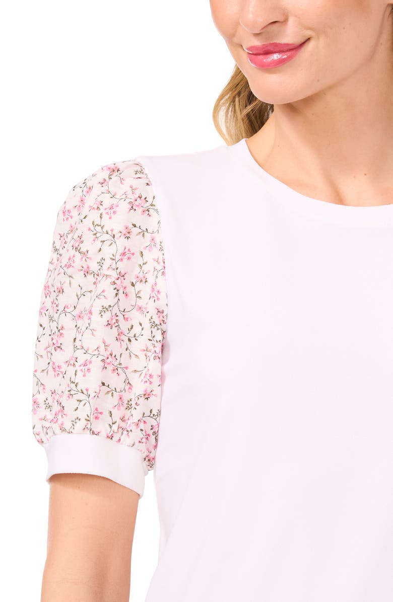 CeCe Puff Sleeve Mixed Media Top, Alternate, color, 