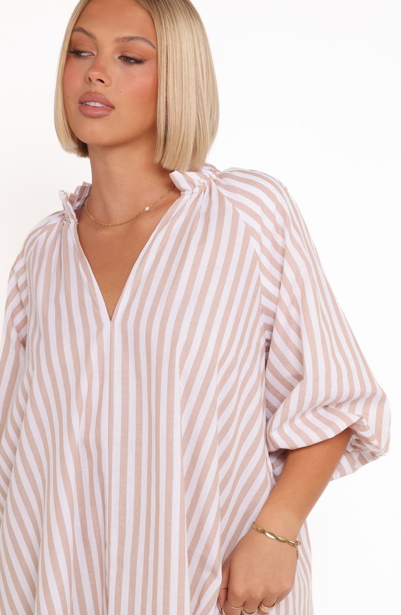 Petal & Pup Doran Stripe Cotton Minidress, Alternate, color, Beige White