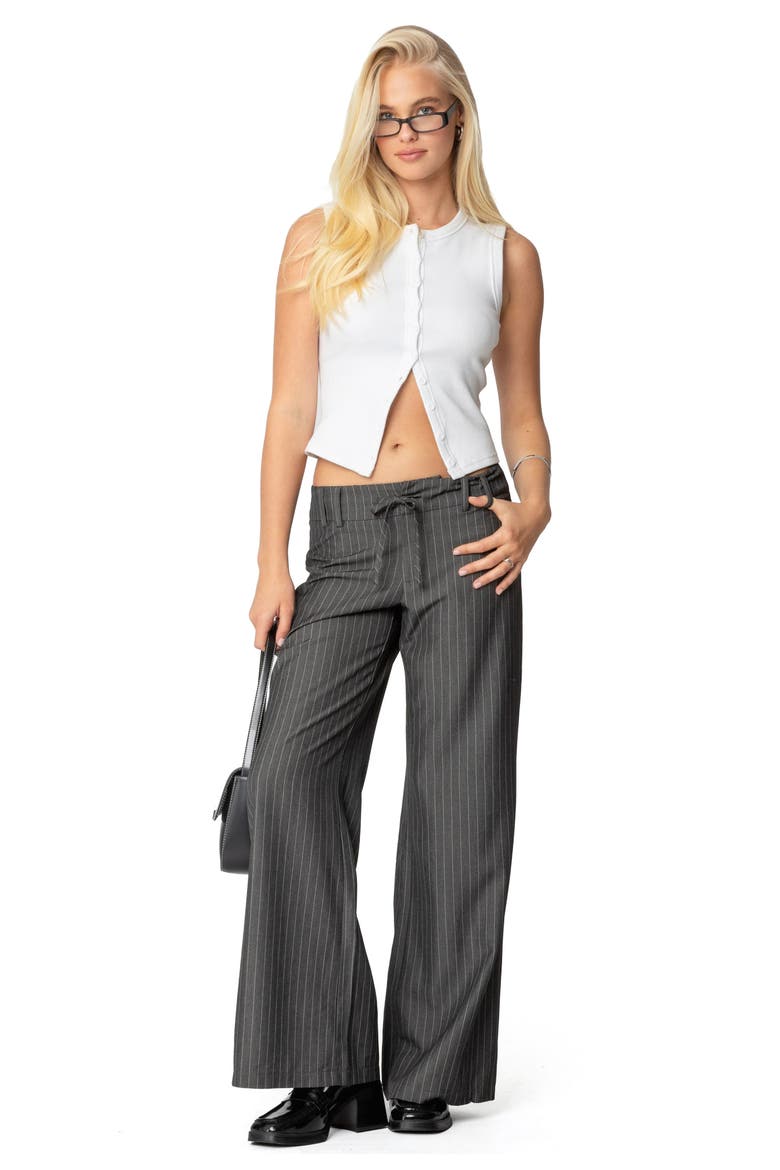Mayla Pinstripe Drawstring Wide Leg Pants, Alternate, color, GRAY