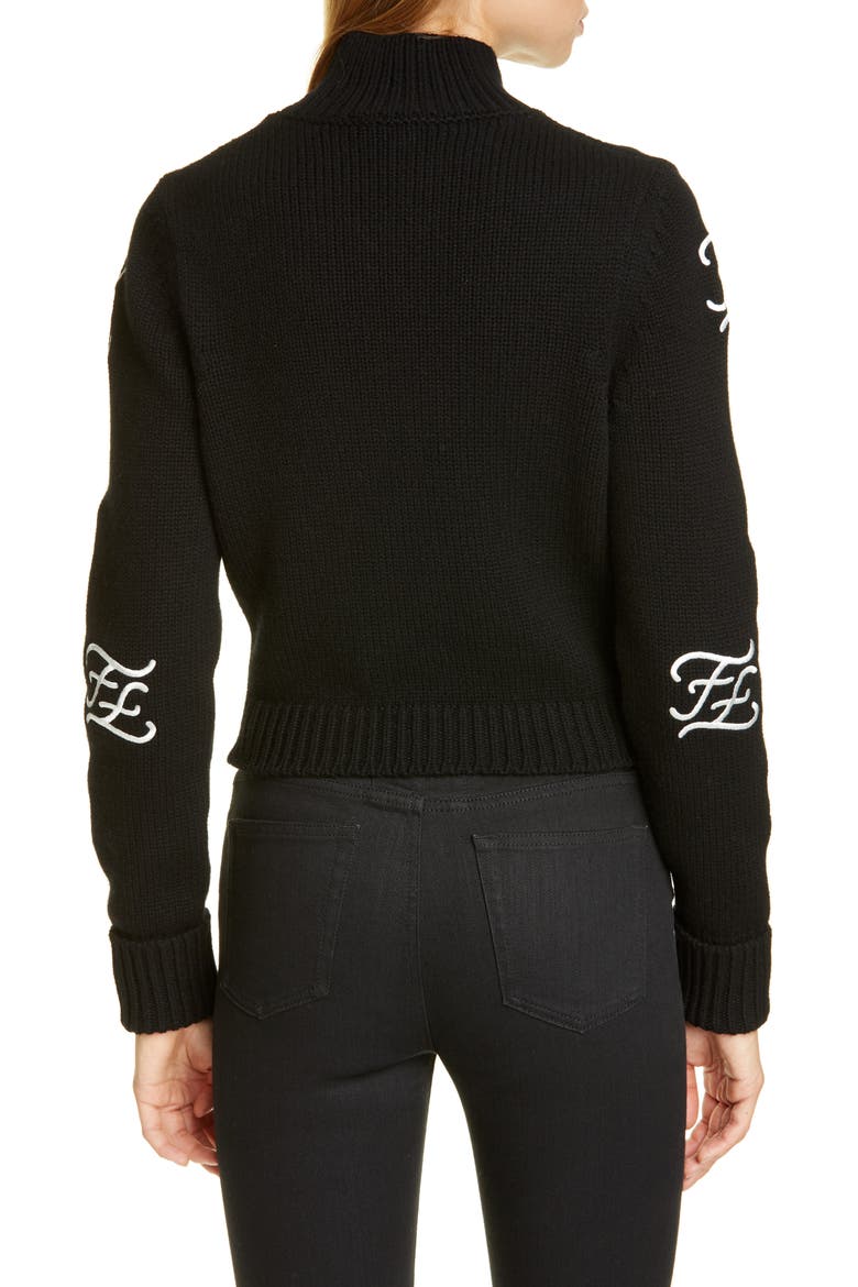 Logo Embroidered Crop Wool & Cashmere Sweater, Alternate, color, BLACK