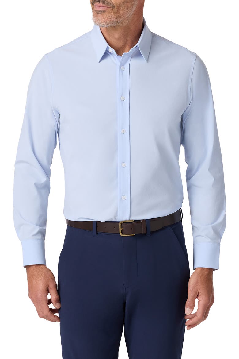 Men's Leeward Trim Fit Solid Performance Button-Up Shirt, Main, color, LIGHT BLUE SOLID