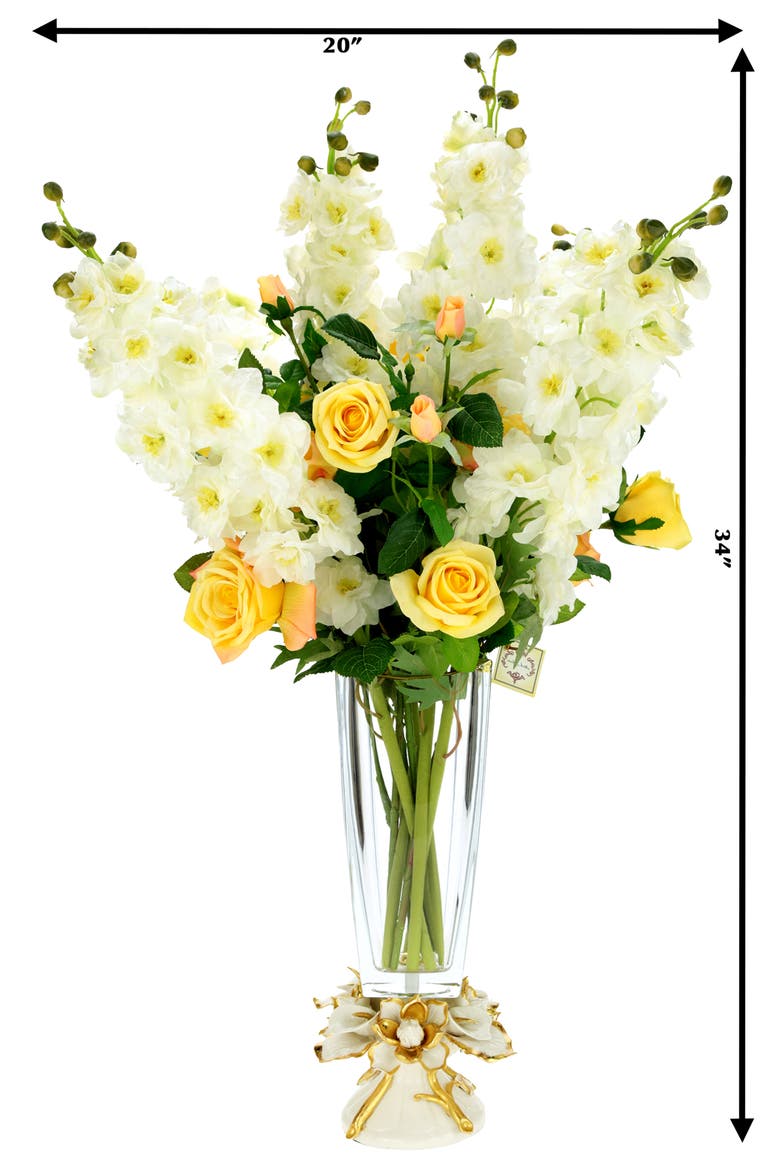 Garden Rose and Delphinium in Vase, Alternate, color, Yellow