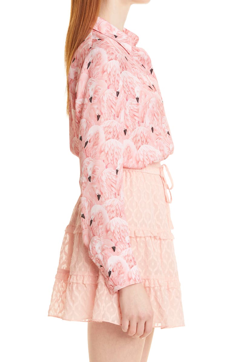 Alice + Olivia Willa Flamingo Print Blouse, Alternate, color,