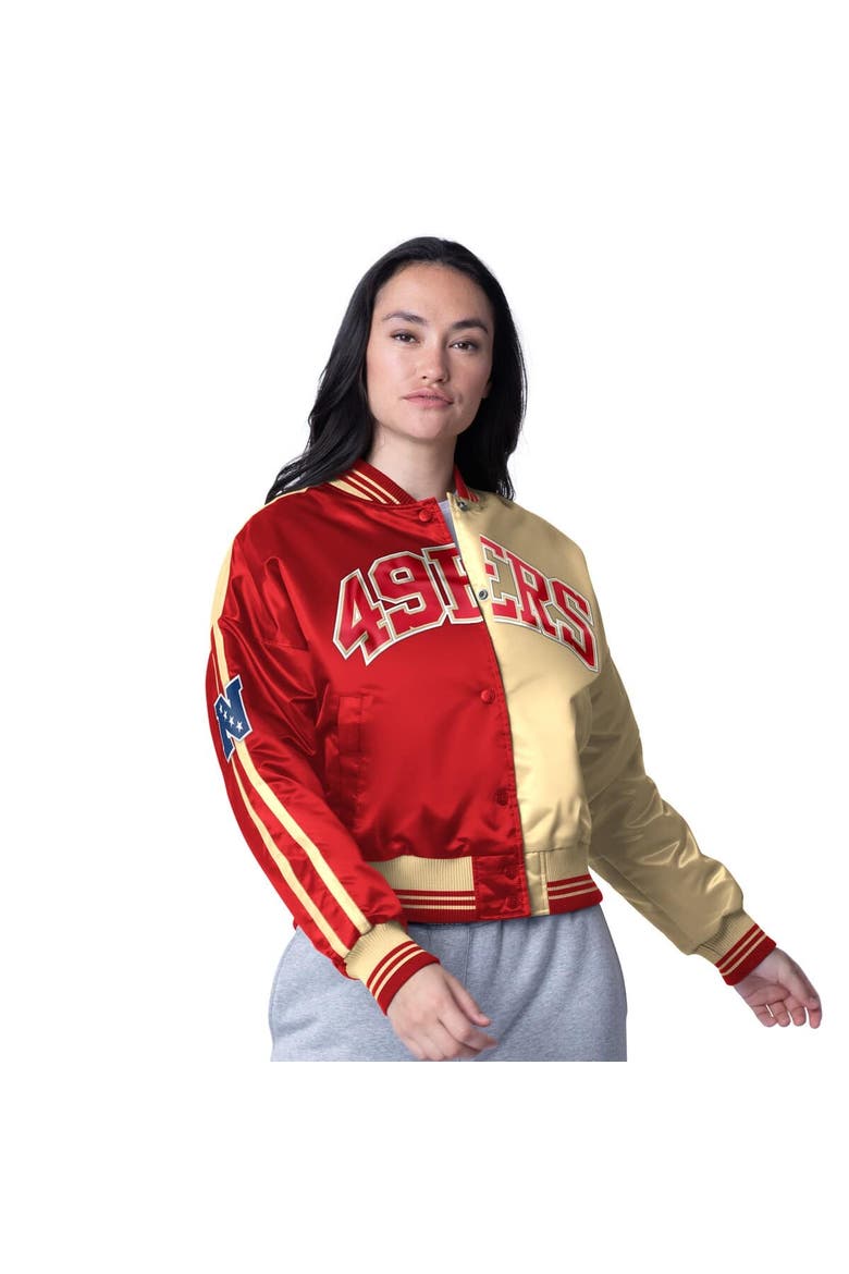 Women's Starter  Scarlet/Gold San Francisco 49ers Zone Blitz Cropped Full-Snap Satin Jacket, Main, color, Scarlet