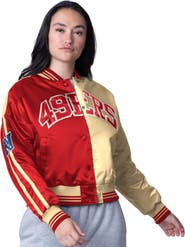 STARTER Women's Starter  Scarlet/Gold San Francisco 49ers Zone Blitz Cropped Full-Snap Satin Jacket