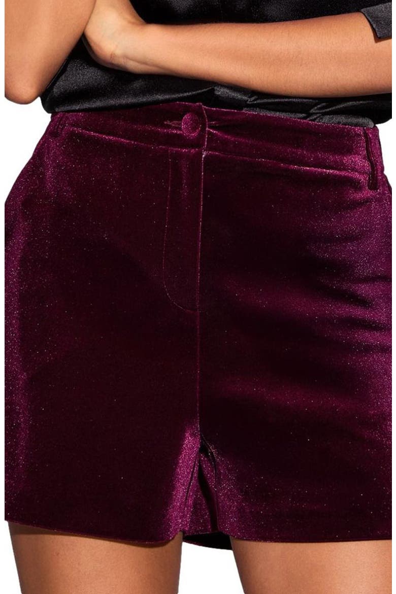 High Waist Velvet Shorts, Main, color, BURGUNDY RED