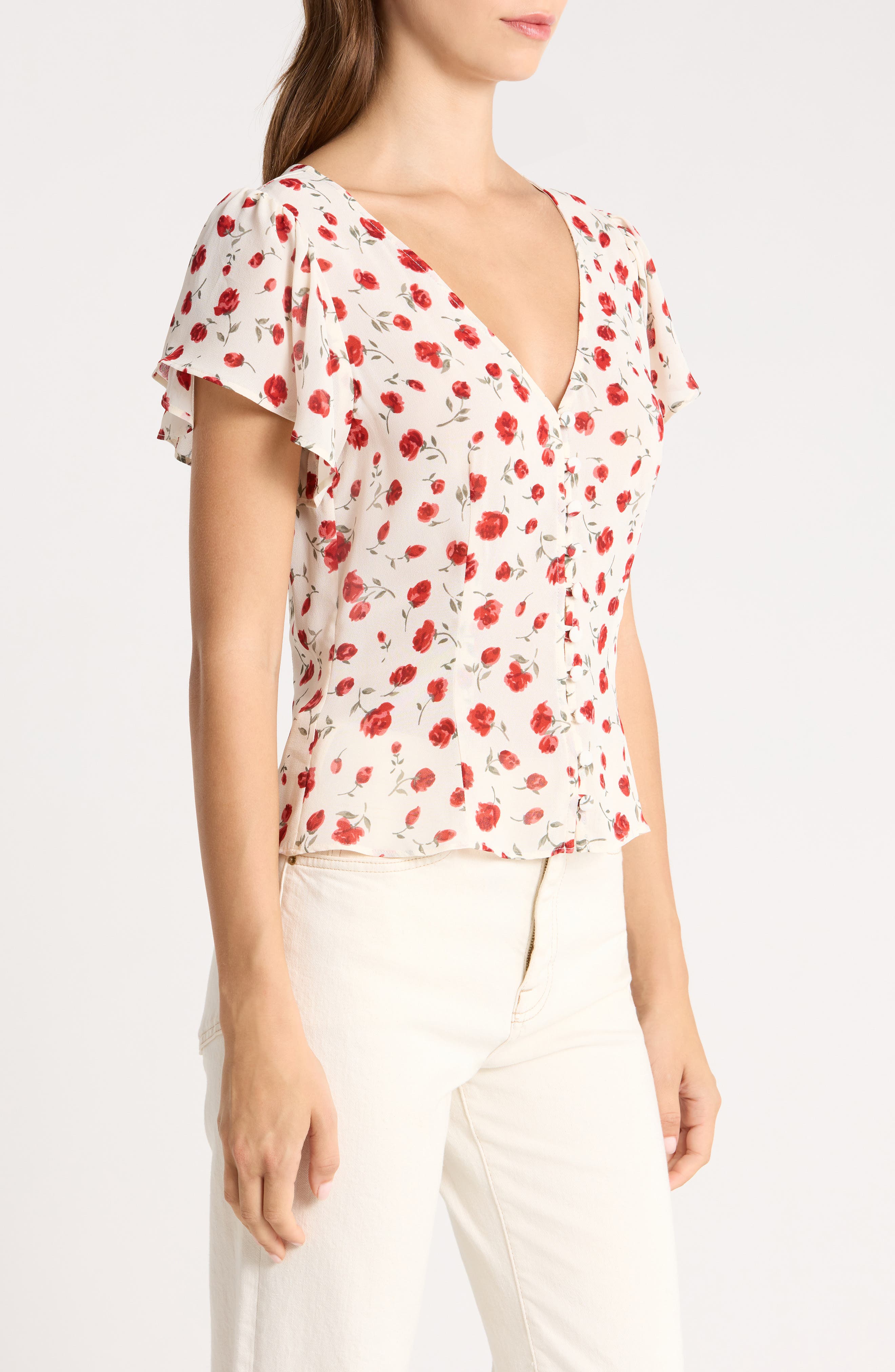 Reformation Ramona Floral Print V-Neck Top (Women) | Nordstrom