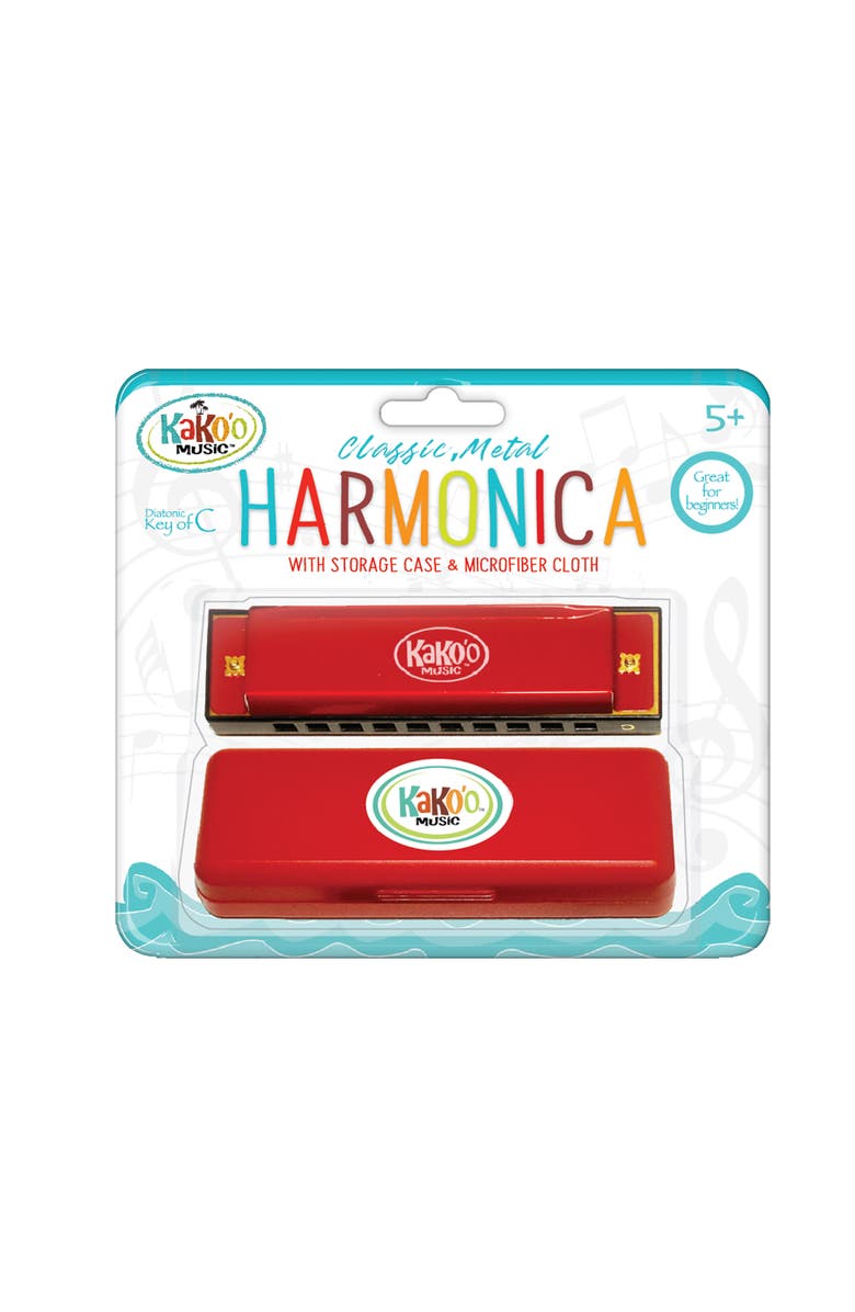 KaKo'o Music Classic Metal Harmonica Red 4 Inch Harmonica With Storage Case, Alternate, color, Multicolored
