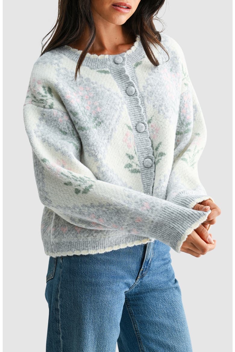 Floral Argyle Cardigan, Alternate, color, GREY CREAM