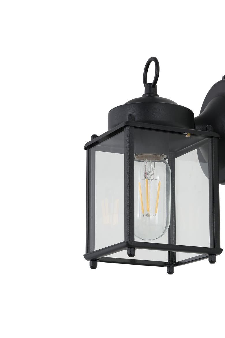 Boston 1-Light Farmhouse Industrial Iron/Glass Outdoor LED Sconce, Alternate, color, Black/Clear