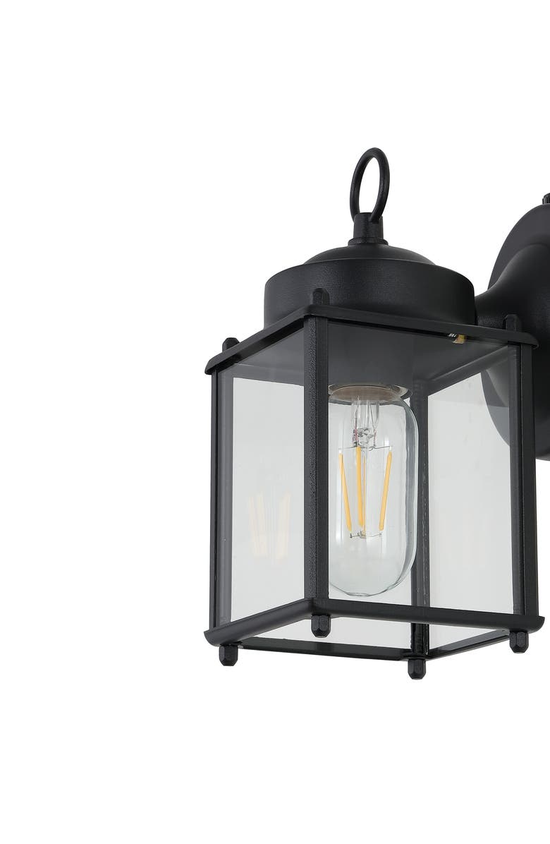 JONATHAN Y Boston 1-Light Farmhouse Industrial Iron/Glass Outdoor LED Sconce, Alternate, color, Black/Clear