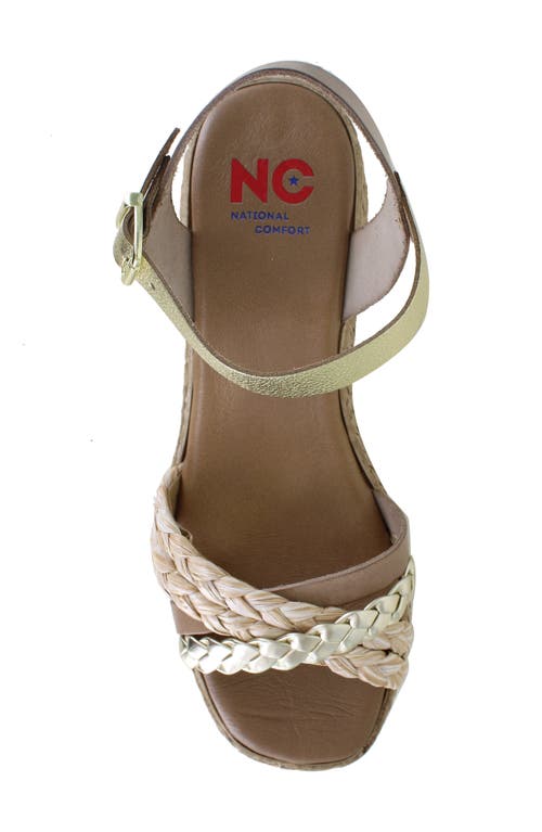National Comfort Tre Platform Wedge Sandal In Taupe Leather
