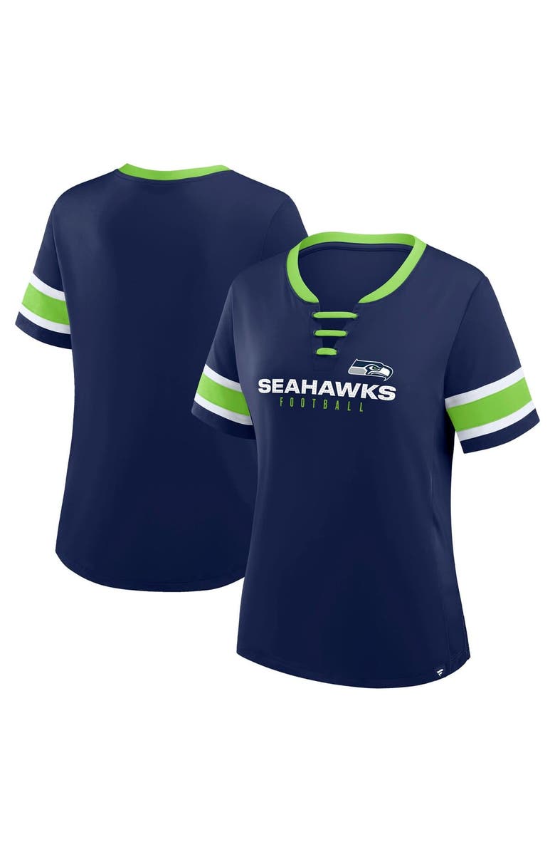 FANATICS Women's Fanatics College Navy Seattle Seahawks Redzone Draw Play Athena Lace-Up T-Shirt, Main, color, College Navy