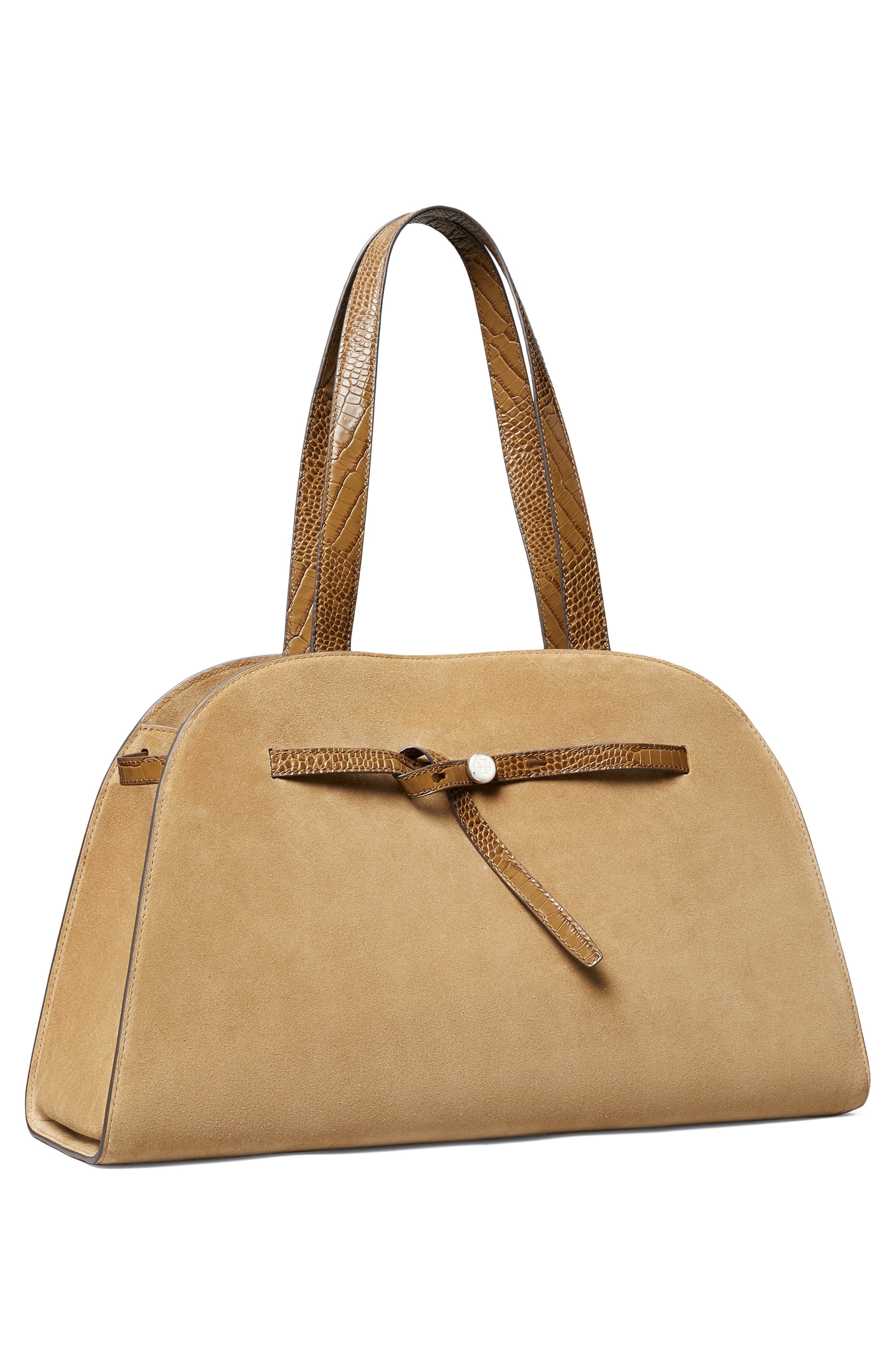 Romy Large Suede Leather Bauletto, Alternate, color, STONE