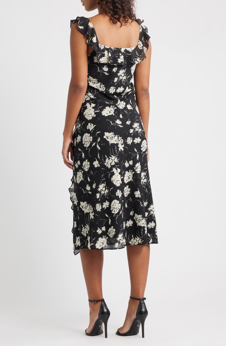 Chelsea28 Ruffle Midi Dress, Alternate, color, Black- Ivory Floral