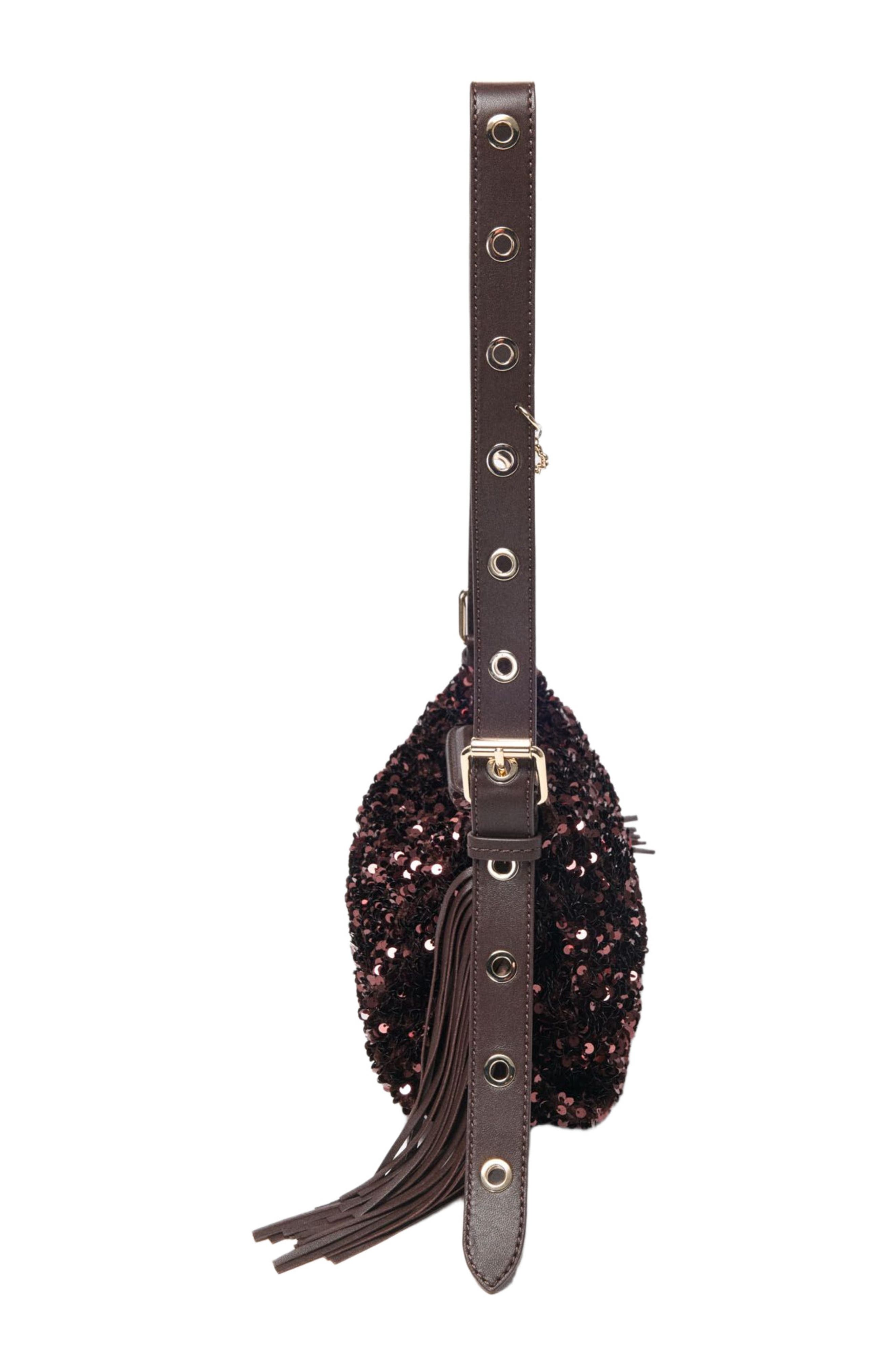 maje Miss M mini sequinned bag, Alternate, color, Brown