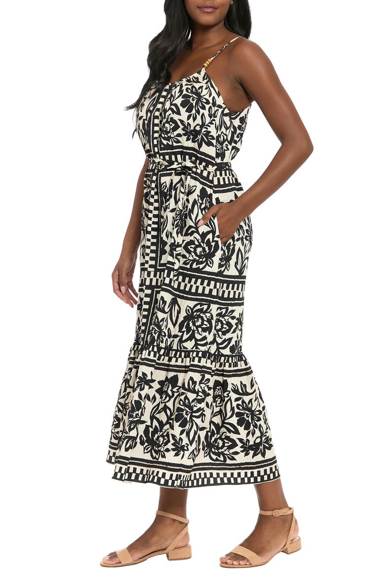 Floral Beaded Strap Tiered Maxi Dress, Alternate, color, BLACK/ BEIGE