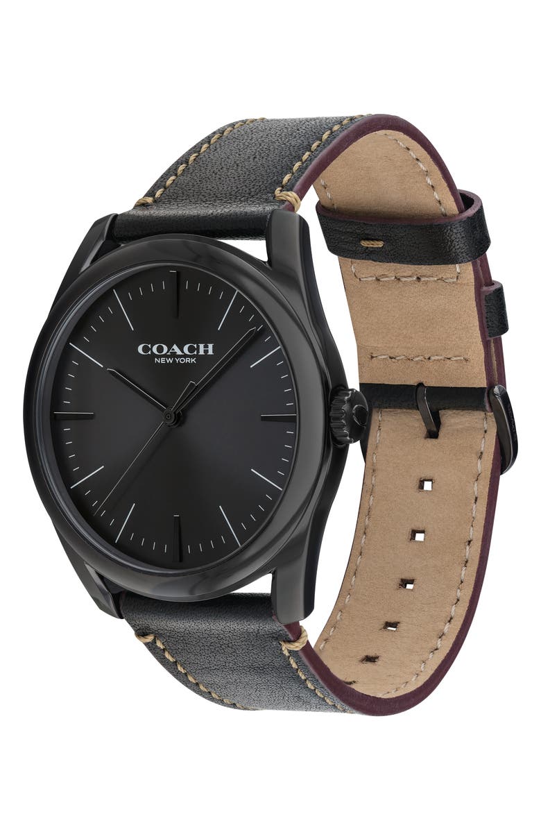 COACH Preston Leather Strap Watch, 41mm, Alternate, color, 