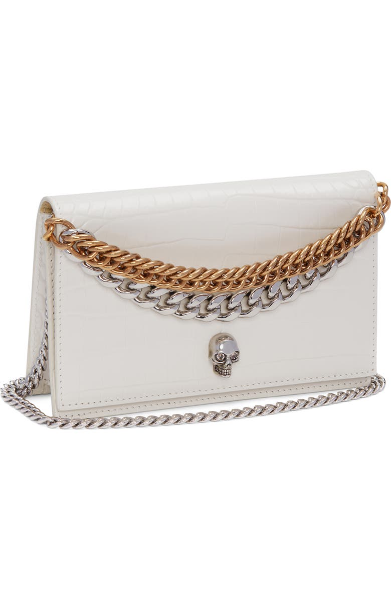 McQueen Small Skull Croc Embossed Leather Shoulder Bag, Alternate, color,