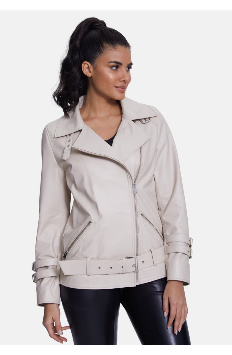 Furniq UK Harriet Leather Jacket, Alternate, color, Beige