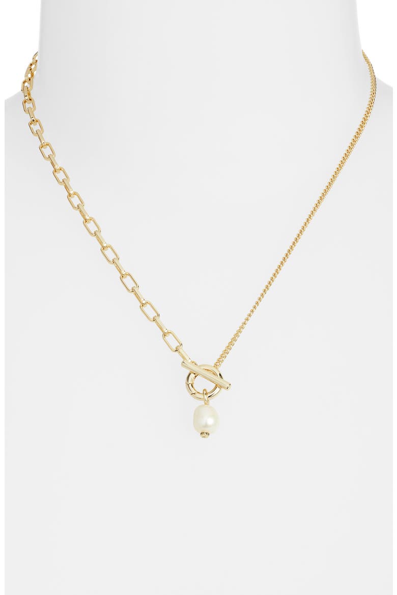 Leighton Cultured Freshwater Pearl Toggle Necklace, Alternate, color, GOLD WHITE PEARL