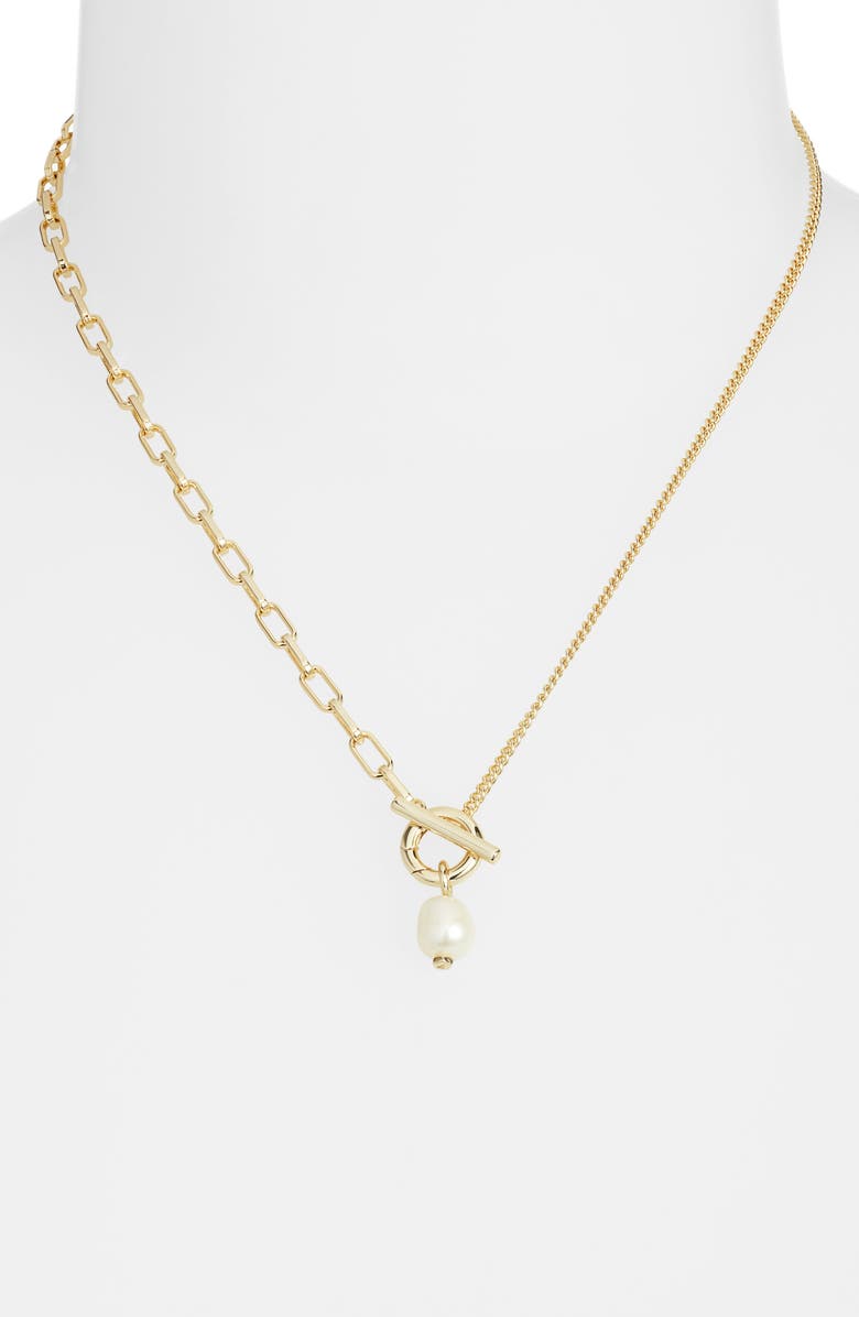 Kendra Scott Leighton Cultured Freshwater Pearl Toggle Necklace, Alternate, color, Gold White Pearl