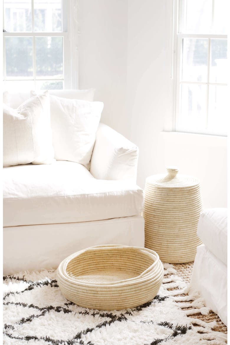 Raffia Lidded Basket, Alternate, color, Natural