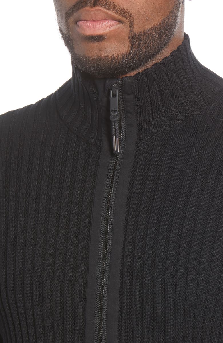 John Varvatos Star USA Lincoln Ribbed Zip Front Mercerized Cotton Sweater, Alternate, color, 