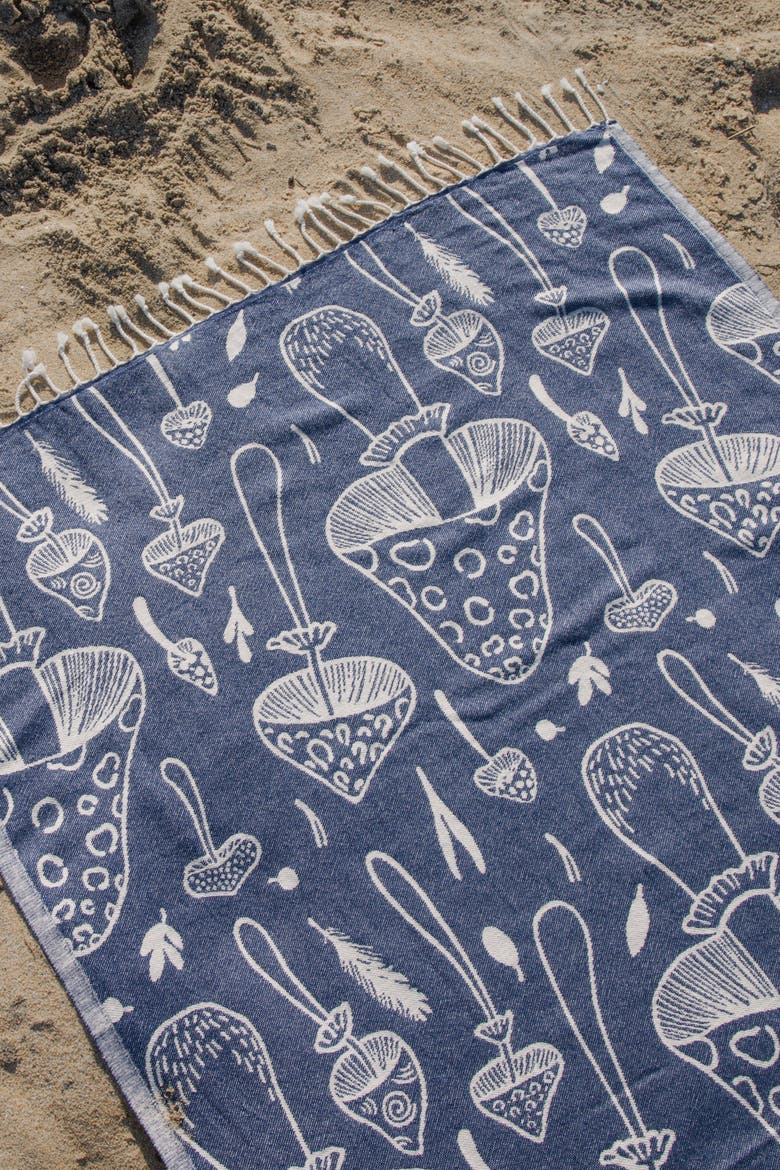 Mushroom Sand Resistant Organic Turkish Towel, Alternate, color, Navy