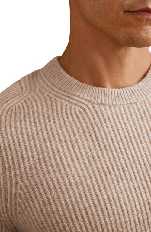 Reiss Oatmeal Brown Brushed Rib-knit Crew-neck Jumper With Wool