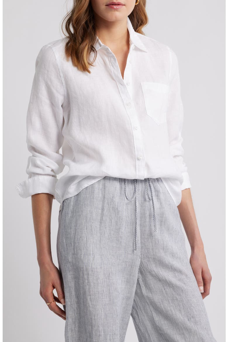 Casual Linen Button-Up Shirt, Main, color, WHITE